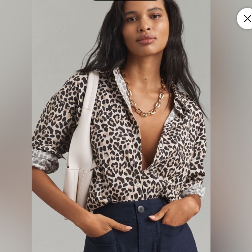 Anthropology oversized Maeve leopard print button down